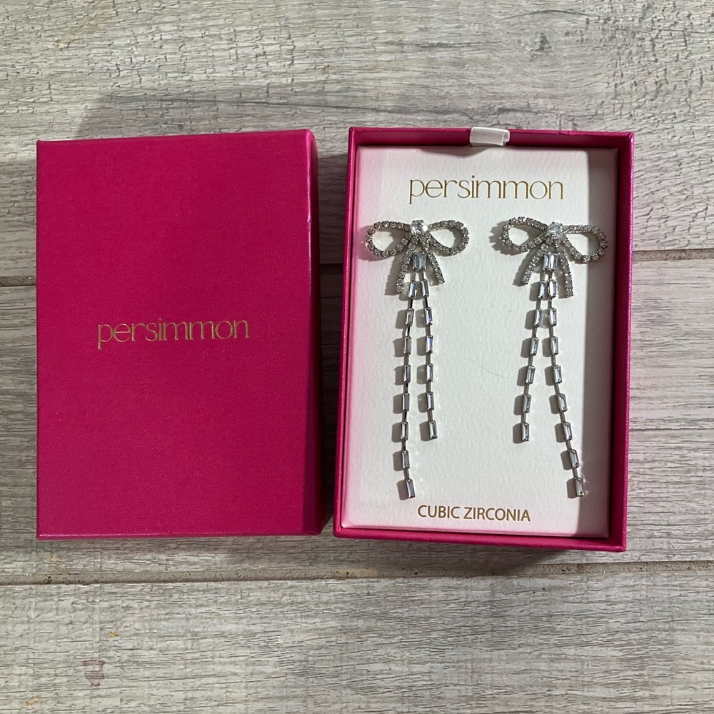 Persimmon CZ Bow Earrings NIB